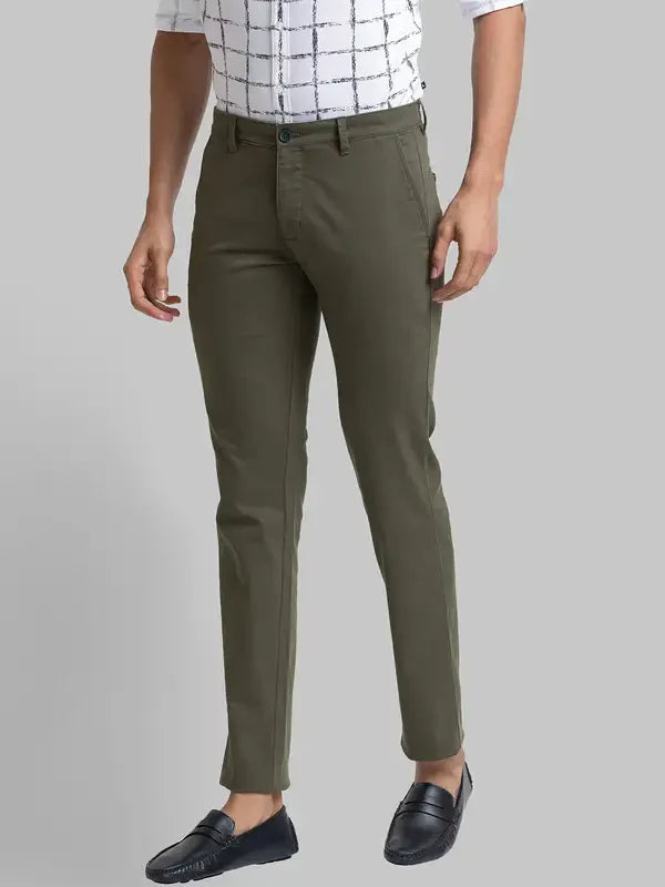 Men Green Lrt Fit Solid Cotton Blend Trouser