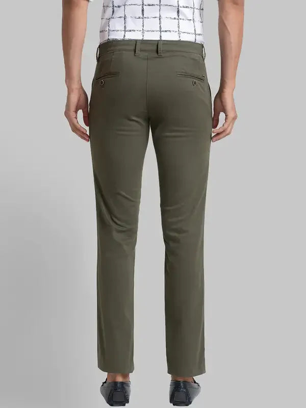 Men Green Lrt Fit Solid Cotton Blend Trouser