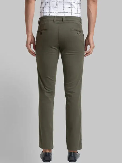 Men Green Lrt Fit Solid Cotton Blend Trouser