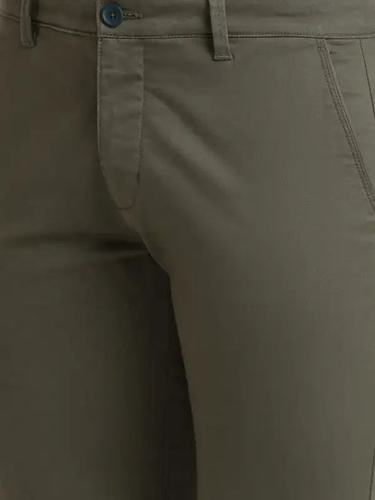 Men Green Lrt Fit Solid Cotton Blend Trouser