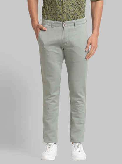 Parx Men Green Printed Lrt Fit Cotton Blend Trouser