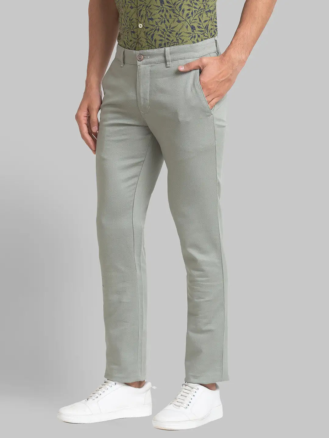 Parx Men Green Printed Lrt Fit Cotton Blend Trouser