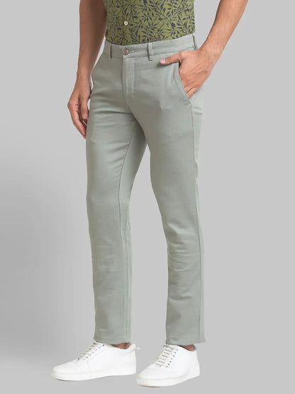 Parx Men Green Printed Lrt Fit Cotton Blend Trouser