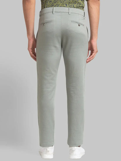 Parx Men Green Printed Lrt Fit Cotton Blend Trouser