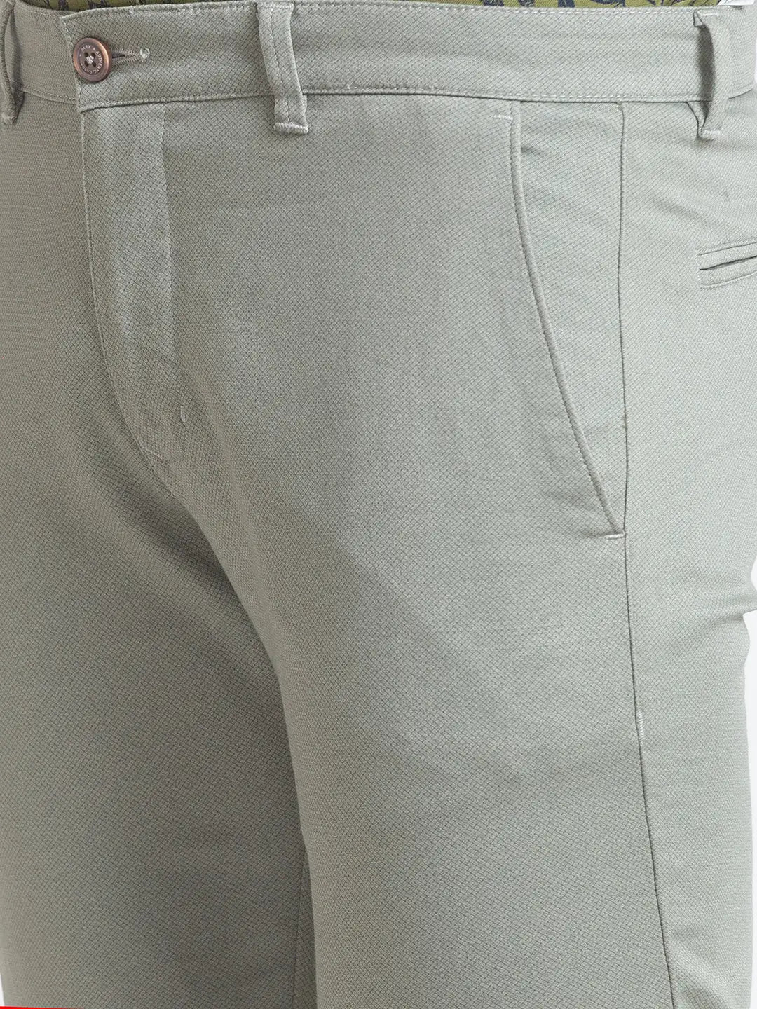 Parx Men Green Printed Lrt Fit Cotton Blend Trouser