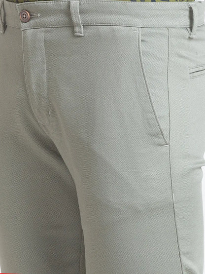 Parx Men Green Printed Lrt Fit Cotton Blend Trouser