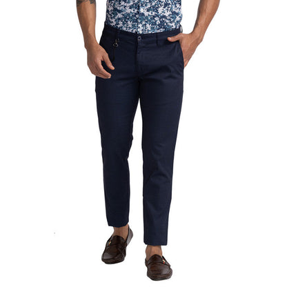 Parx Blue Printed Tapered Fit Trouser