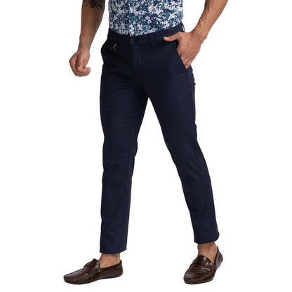 Parx Blue Printed Tapered Fit Trouser