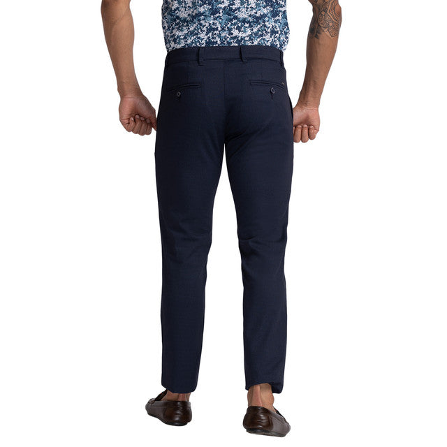 Parx Blue Printed Tapered Fit Trouser