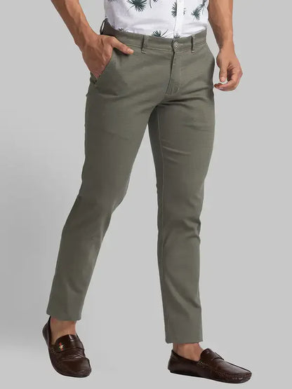 Men Green Lrt Fit Print Cotton Blend Trouser