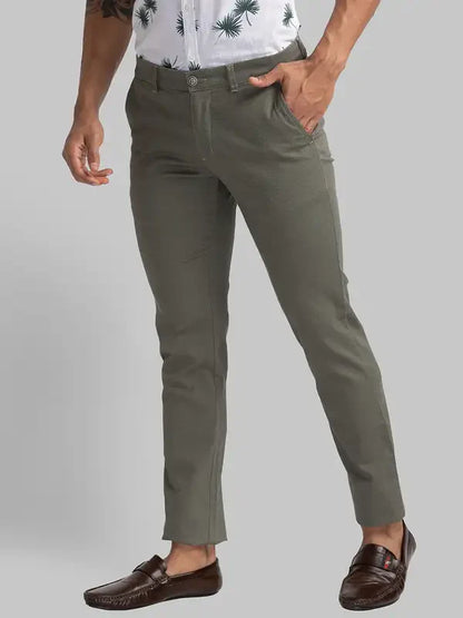 Men Green Lrt Fit Print Cotton Blend Trouser