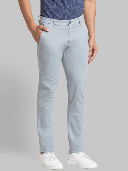 Men Grey Lrt Fit Solid Cotton Blend Trouser