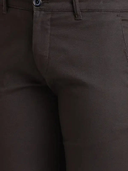 Men Green Low Rise Tapered Fit Solid Cotton Blend Trouser