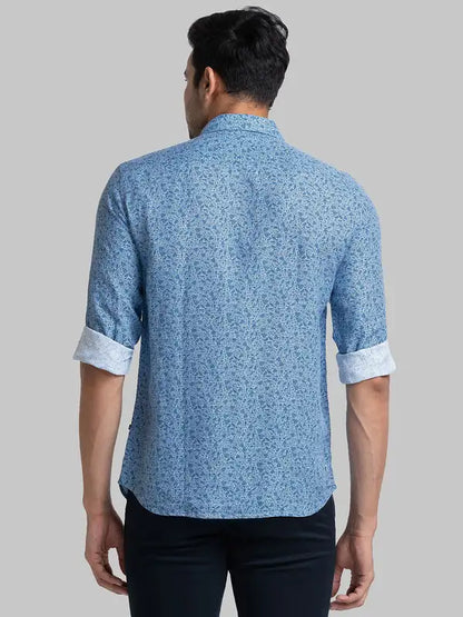 Men Blue Lrt Fit Solid Cotton Blend Trouser