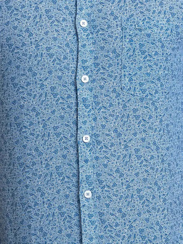 Men Blue Lrt Fit Solid Cotton Blend Trouser