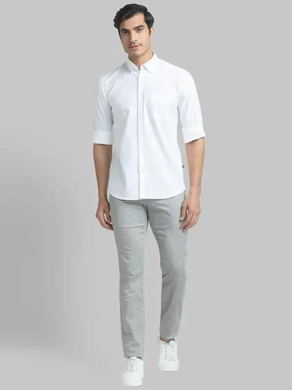 Men Grey Lrt Fit Print Cotton Blend Trouser