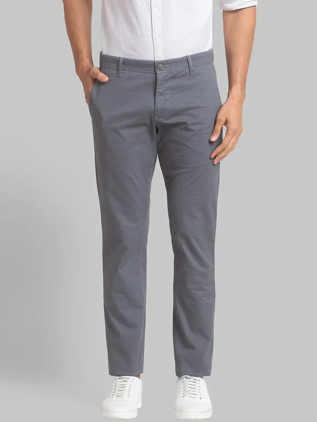 Men Grey Lrt Fit Print Cotton Blend Trouser