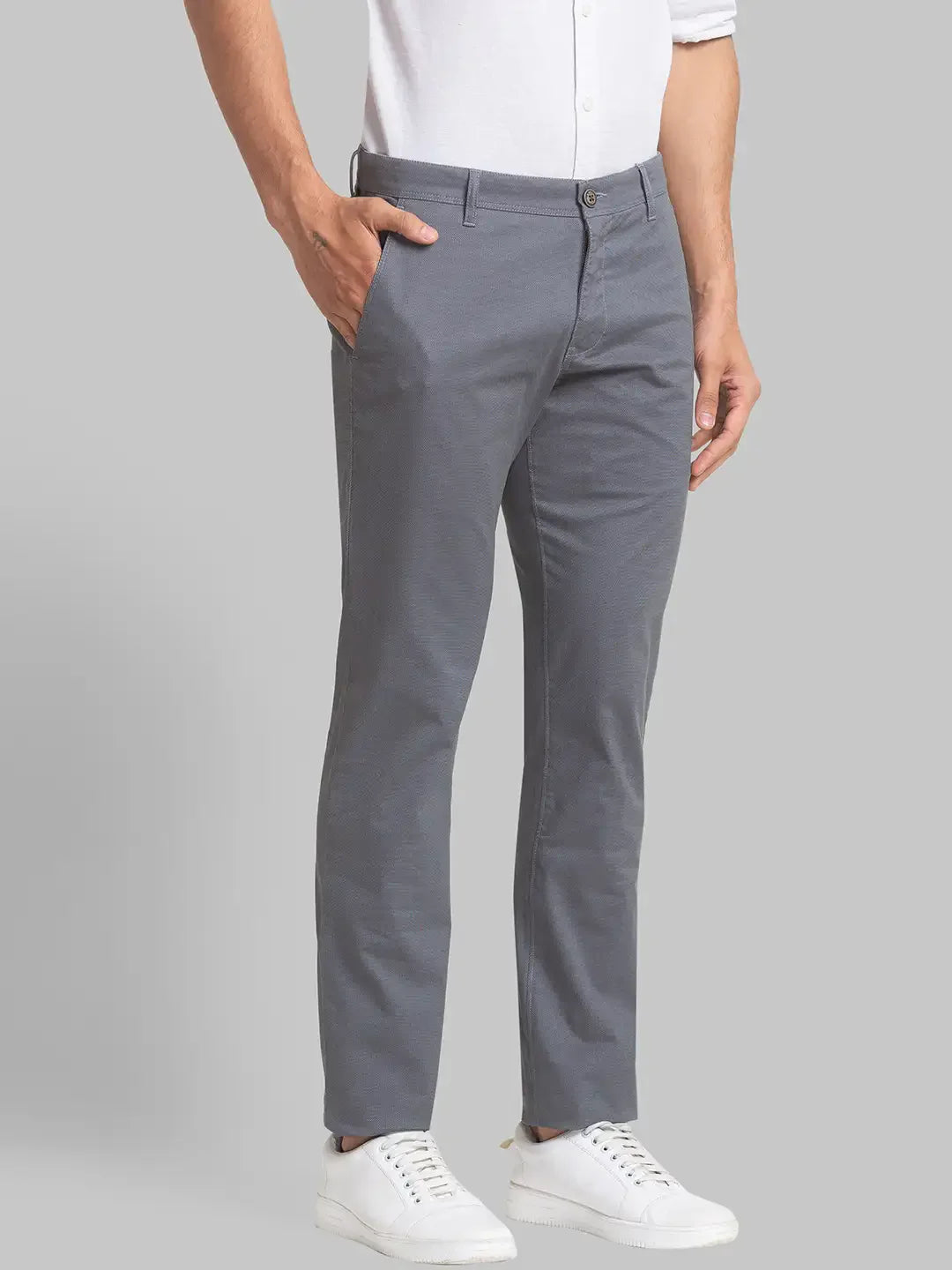 Men Grey Lrt Fit Print Cotton Blend Trouser