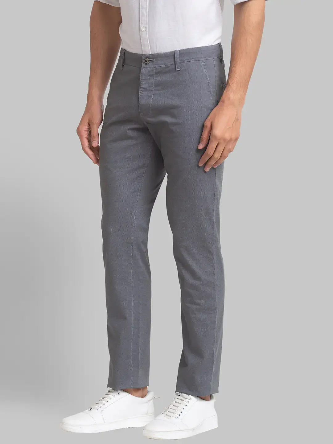 Men Grey Lrt Fit Print Cotton Blend Trouser