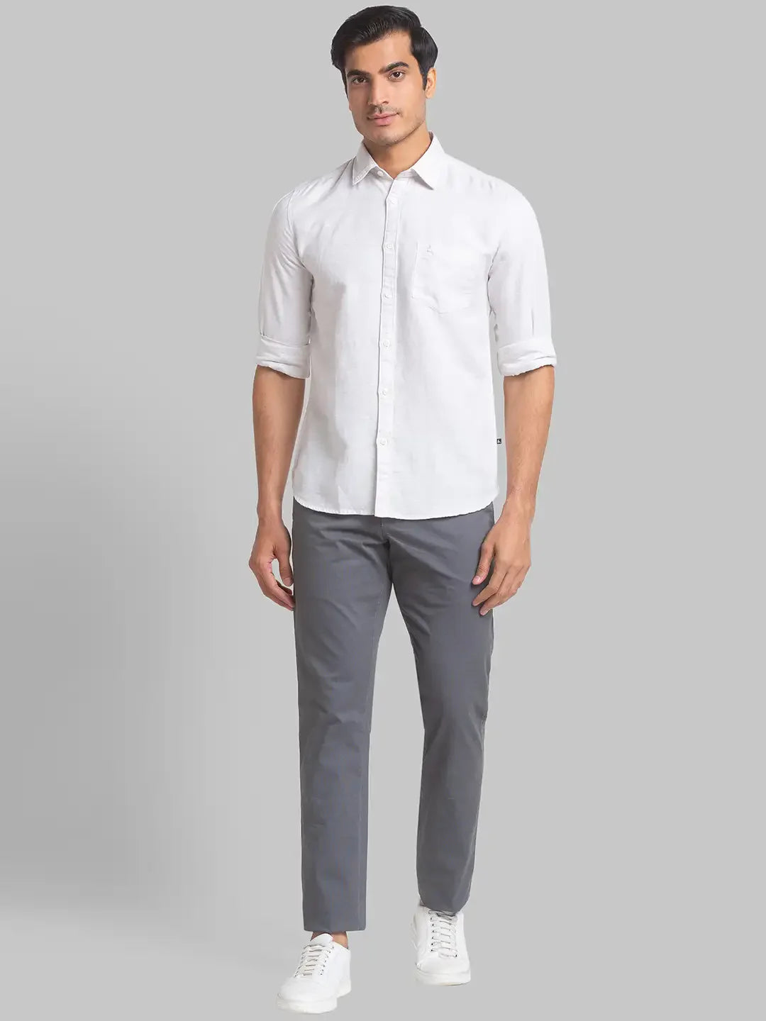 Men Grey Lrt Fit Print Cotton Blend Trouser