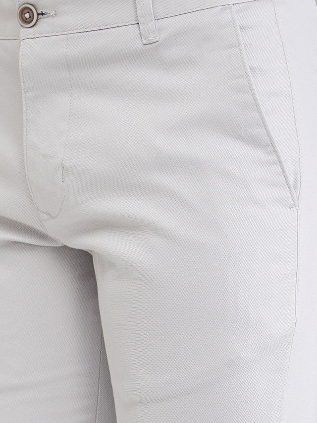 Parx Grey Solid Low Rise Tapered Fit Cotton Blend Trouser