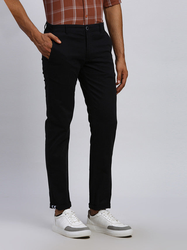 Parx Men Black Solid Tapered Fit Trouser