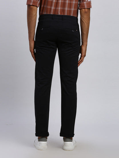 Parx Men Black Solid Tapered Fit Trouser