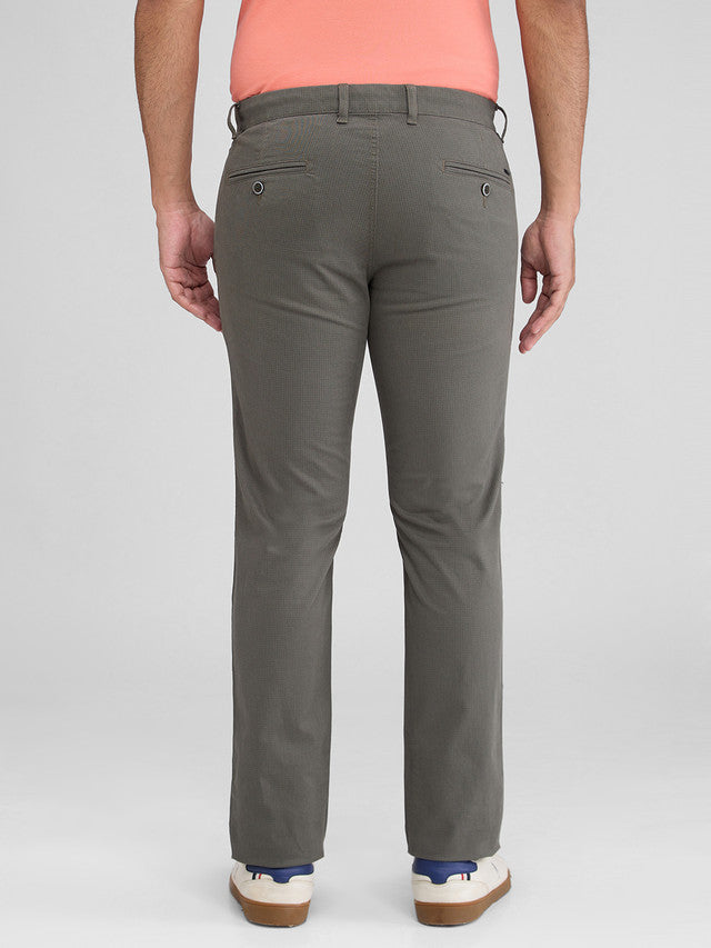 Parx Green Solid Low Rise Tapered Fit Cotton Blend Trouser