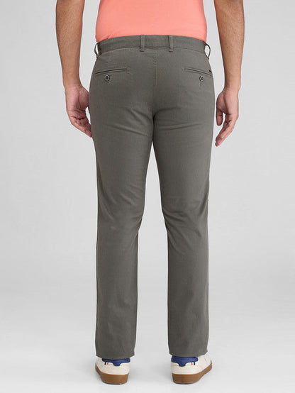 Parx Green Solid Low Rise Tapered Fit Cotton Blend Trouser