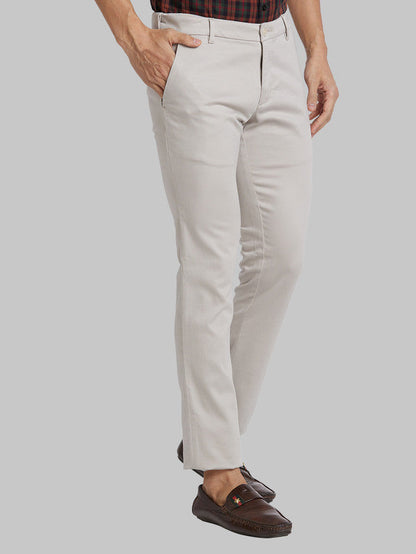 Parx Grey Solid Low Rise Tapered Fit Cotton Blend Trouser