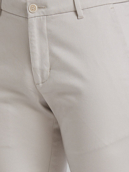 Parx Grey Solid Low Rise Tapered Fit Cotton Blend Trouser