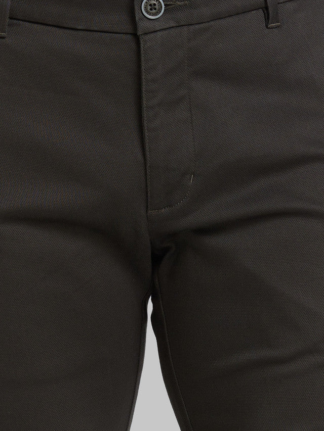 Parx Green Solid Low Rise Tapered Fit Cotton Blend Trouser