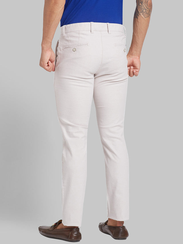 Parx Beige Yarn Dyed Low Rise Tapered Fit Cotton Blend Trouser