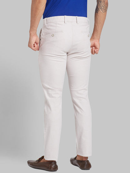 Parx Beige Yarn Dyed Low Rise Tapered Fit Cotton Blend Trouser