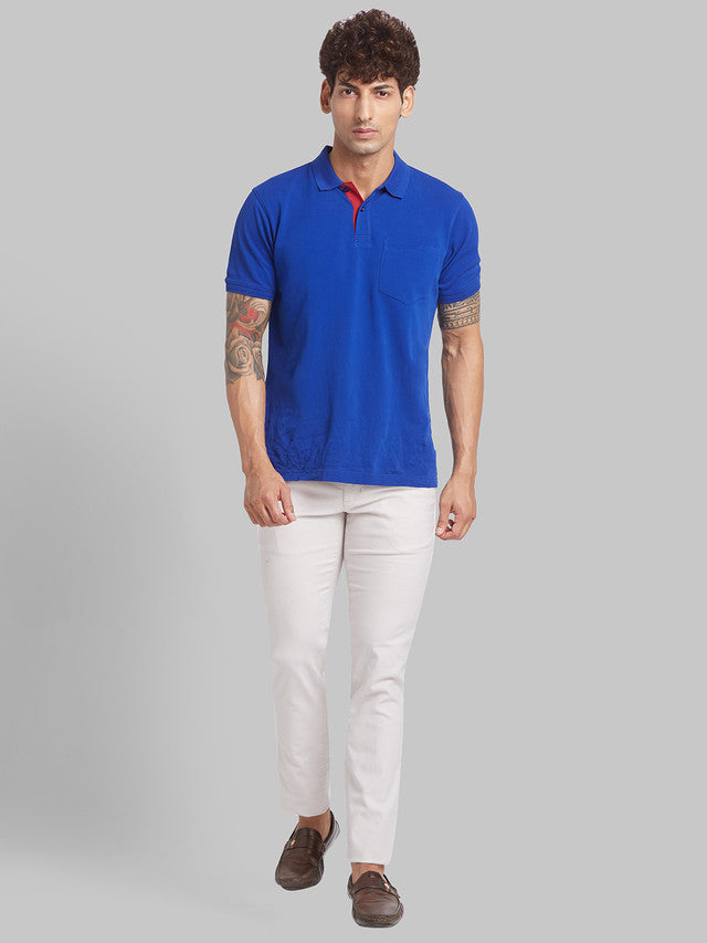 Parx Beige Yarn Dyed Low Rise Tapered Fit Cotton Blend Trouser