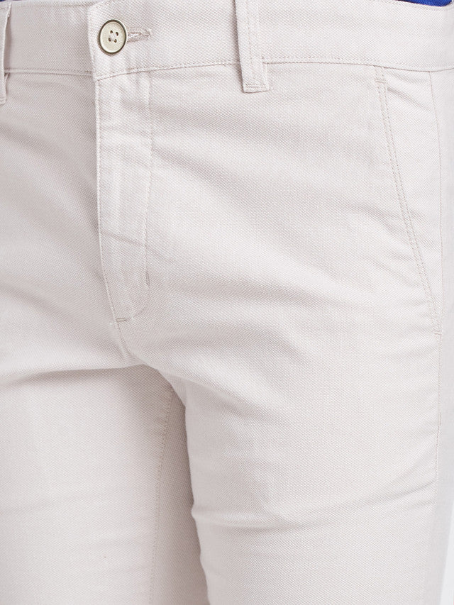 Parx Beige Yarn Dyed Low Rise Tapered Fit Cotton Blend Trouser