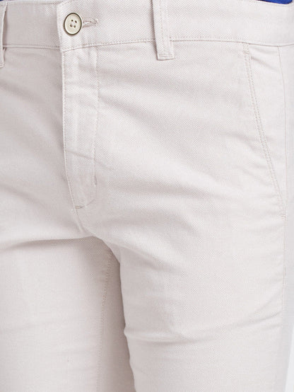 Parx Beige Yarn Dyed Low Rise Tapered Fit Cotton Blend Trouser