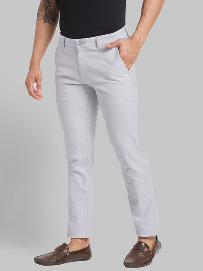 Parx Grey Yarn Dyed Low Rise Tapered Fit Cotton Blend Trouser
