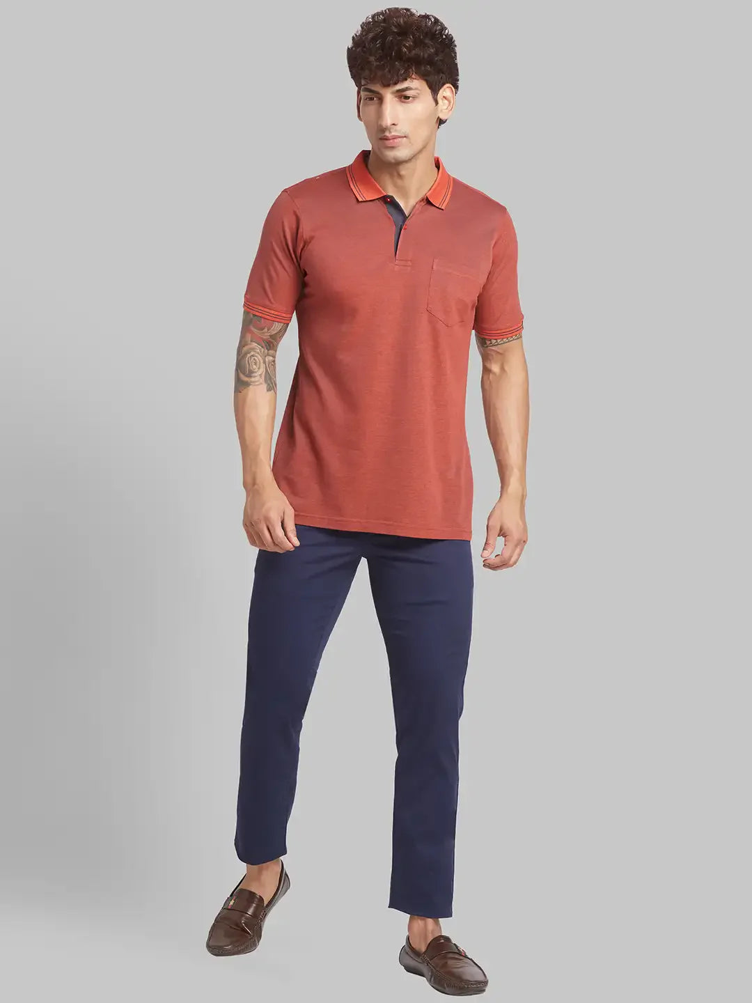 Parx Men Blue Low Rise Tapered Fit Solid Cotton Blend Trouser