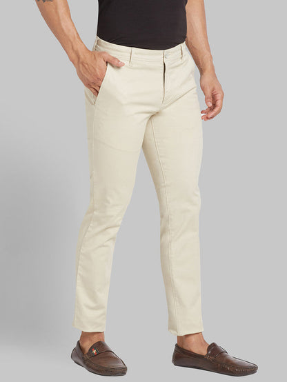 Parx Brown Solid Low Rise Tapered Fit Cotton Blend Trouser