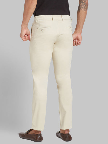 Parx Brown Solid Low Rise Tapered Fit Cotton Blend Trouser