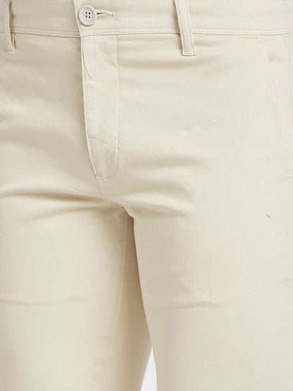 Parx Brown Solid Low Rise Tapered Fit Cotton Blend Trouser