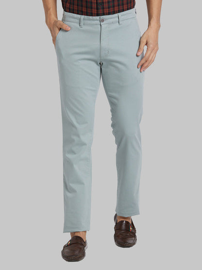 Parx Green Solid Low Rise Tapered Fit Cotton Blend Trouser