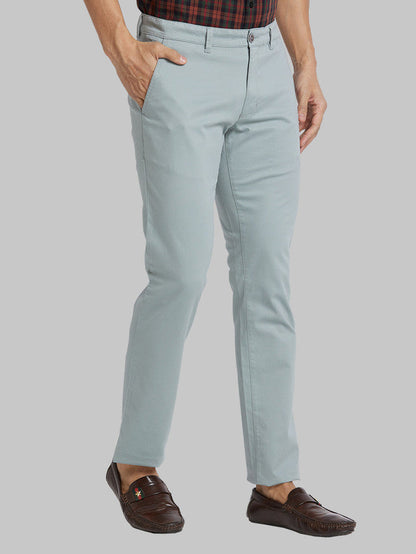 Parx Green Solid Low Rise Tapered Fit Cotton Blend Trouser