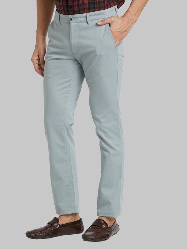 Parx Green Solid Low Rise Tapered Fit Cotton Blend Trouser