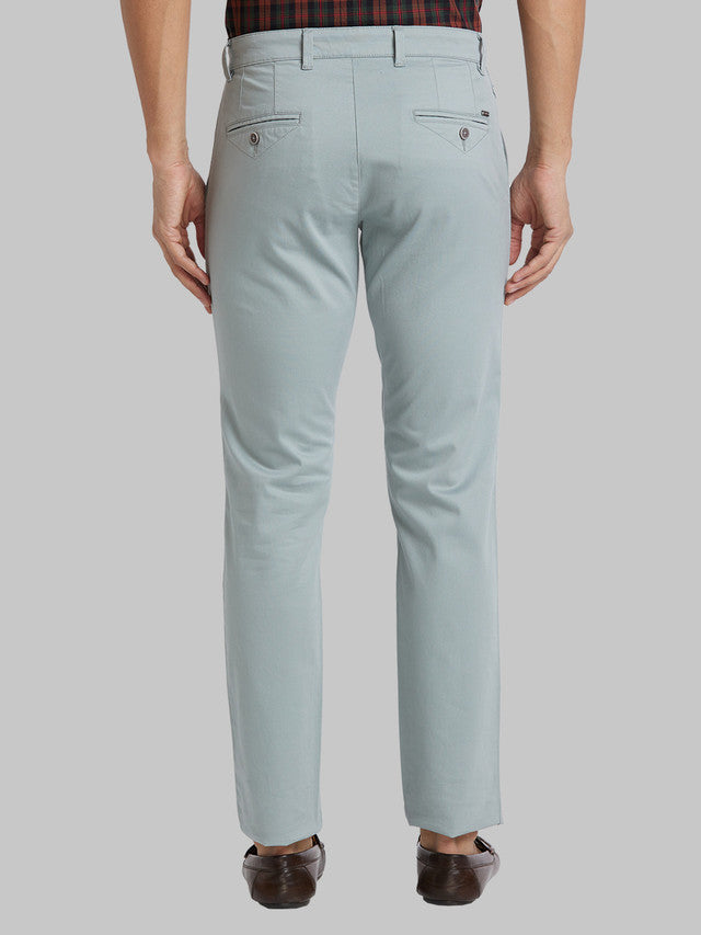 Parx Green Solid Low Rise Tapered Fit Cotton Blend Trouser