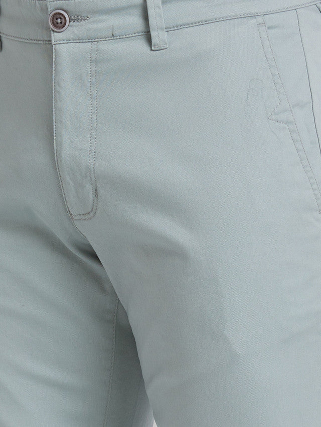 Parx Green Solid Low Rise Tapered Fit Cotton Blend Trouser