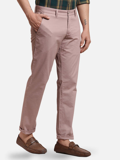 Parx Red Solid Low Rise Tapered Fit Cotton Blend Trouser