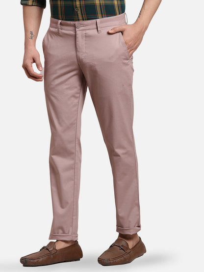 Parx Red Solid Low Rise Tapered Fit Cotton Blend Trouser