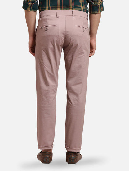 Parx Red Solid Low Rise Tapered Fit Cotton Blend Trouser
